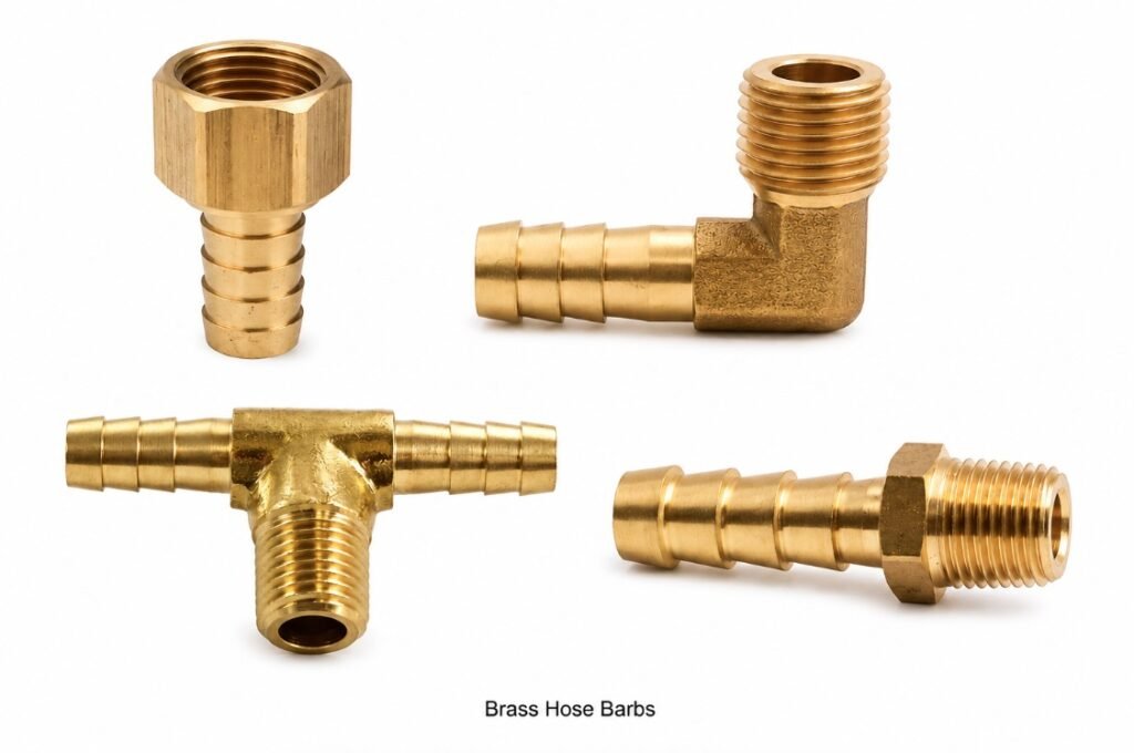 Brass Hose Barbs - Male, Female, 90 Degree Elbow, Tee - NPT BSPT BSP NPTF Threads