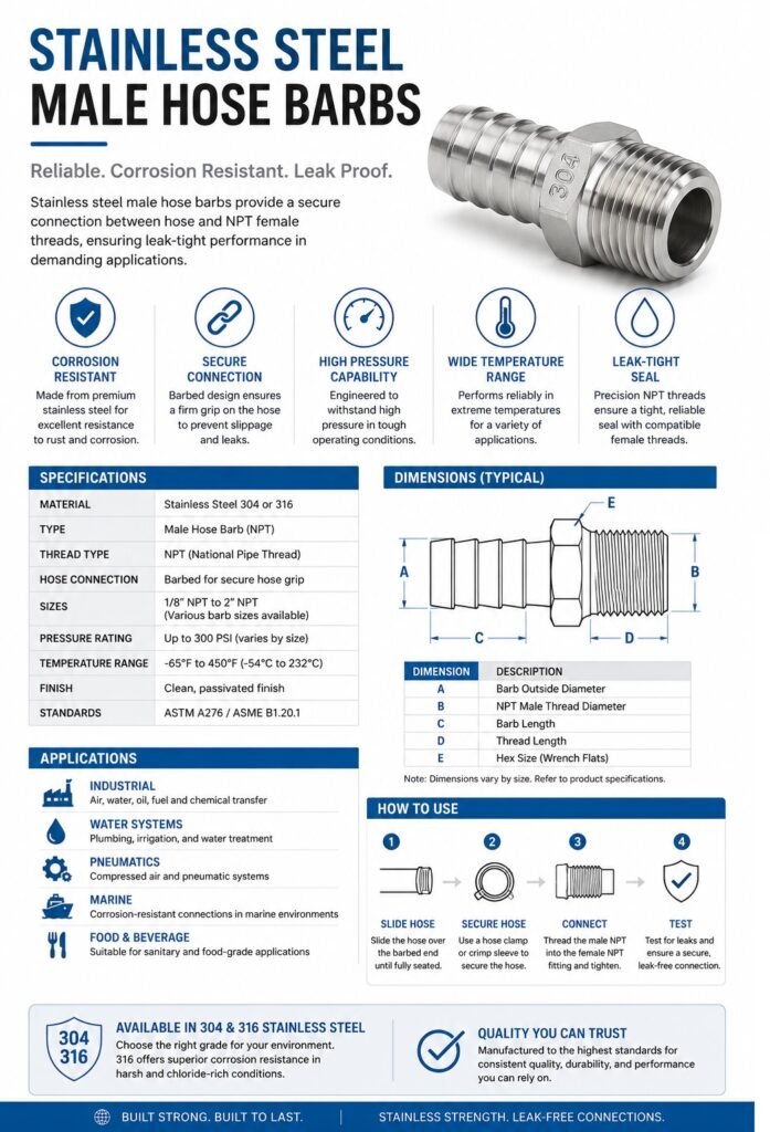 Stainless Steel hose barbs , 304 316 hose Barbs