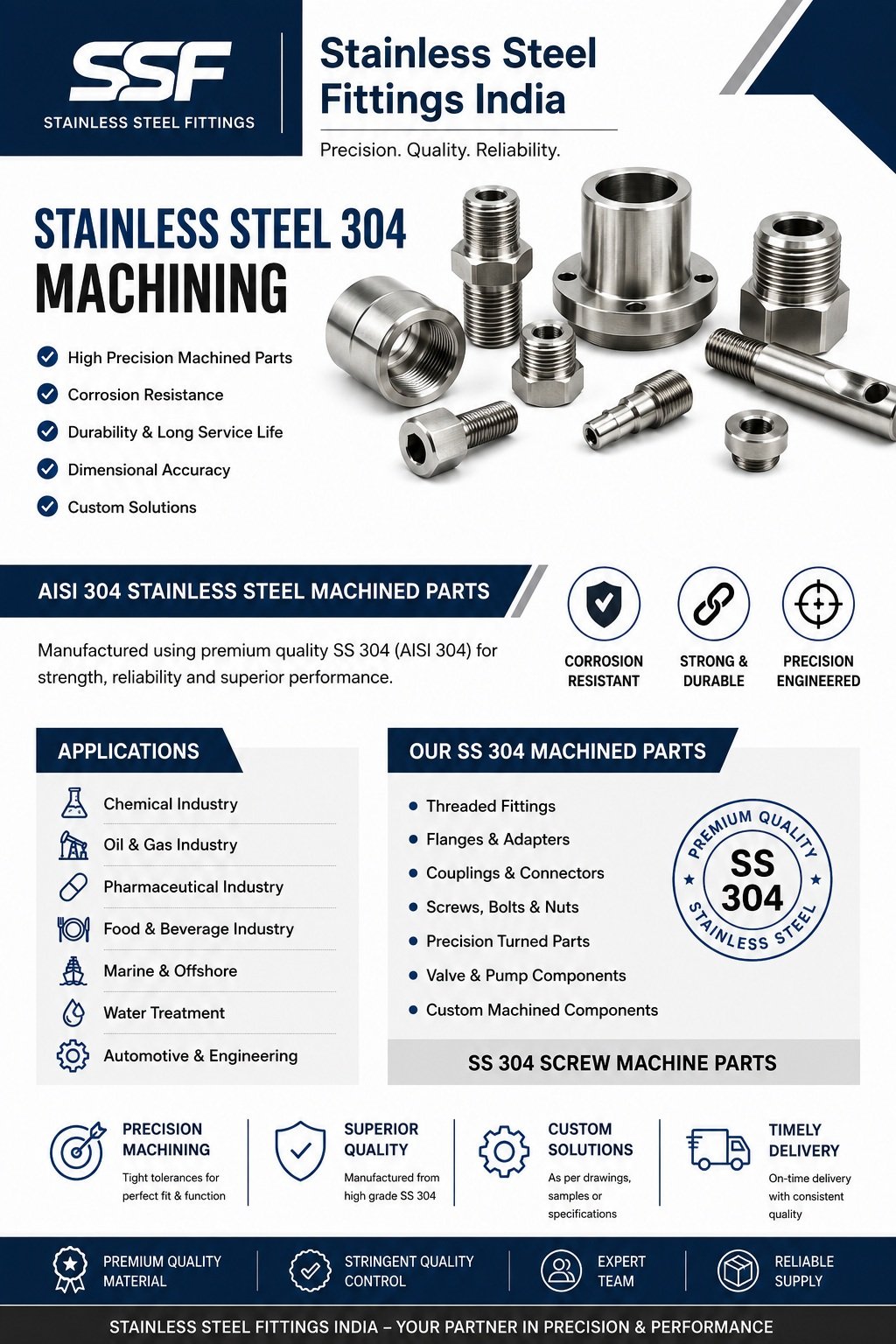 Stainless Steel 304 parts, SS 304 screw machining, SS 304 components