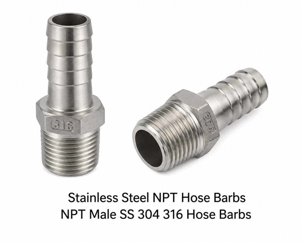 Stainless Steel NPT Hose Barbs, NPT Male SS 304 316 Hose Barbs