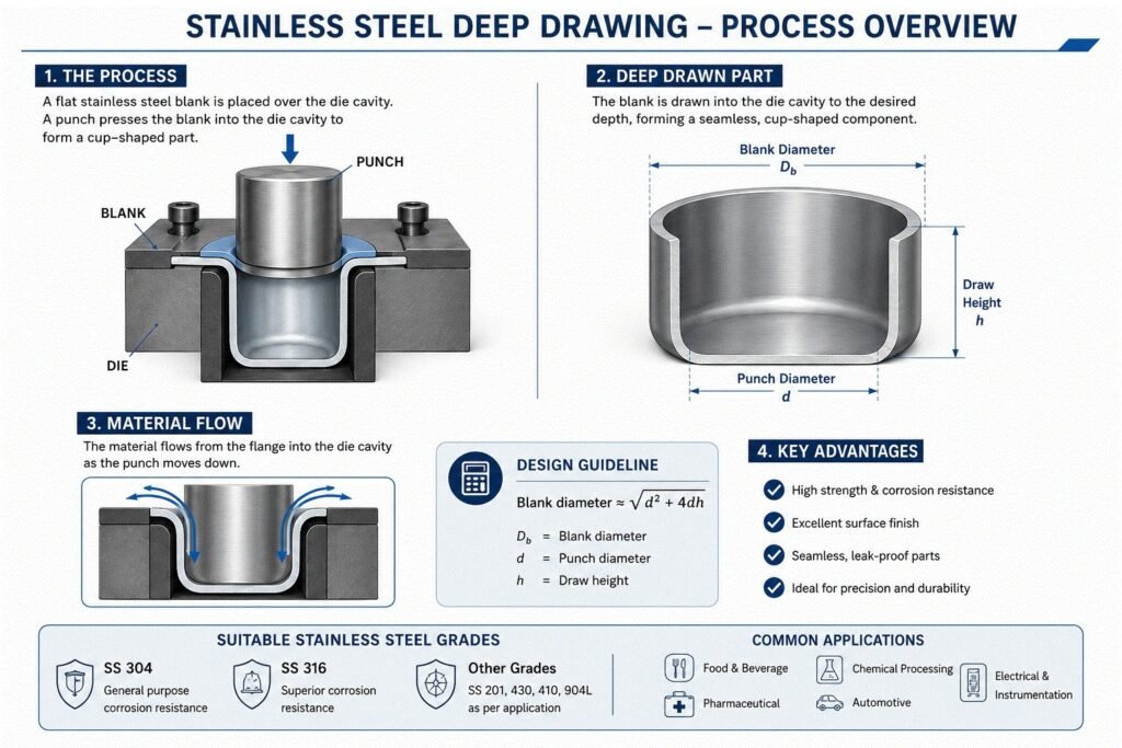 stainless Steel deep drawing, Deep drawn parts of SS